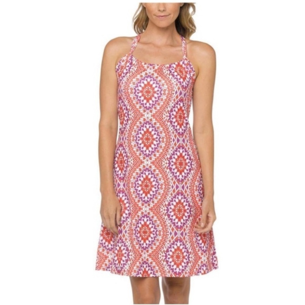 prAna Quinn Dress in Coral Gardenia Mosiac Tile Print-Size Small-Activewear